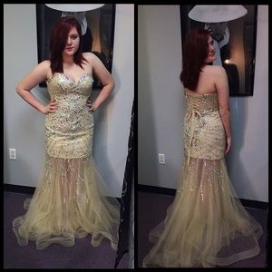 Nude gorgeous corset back formal prom dress